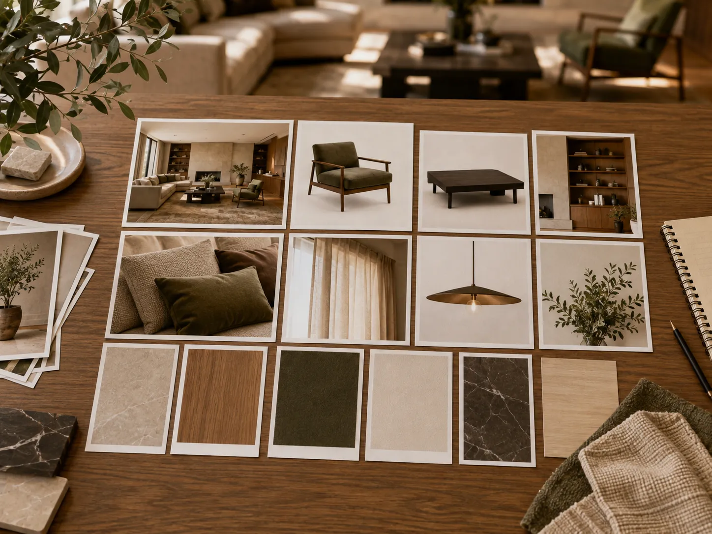 Sélection organisée de références déco avec photos d’intérieurs, mobilier, lumière et matériaux