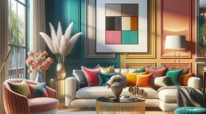 décoration intérieure : Illustration d'une pièce haute en couleurs