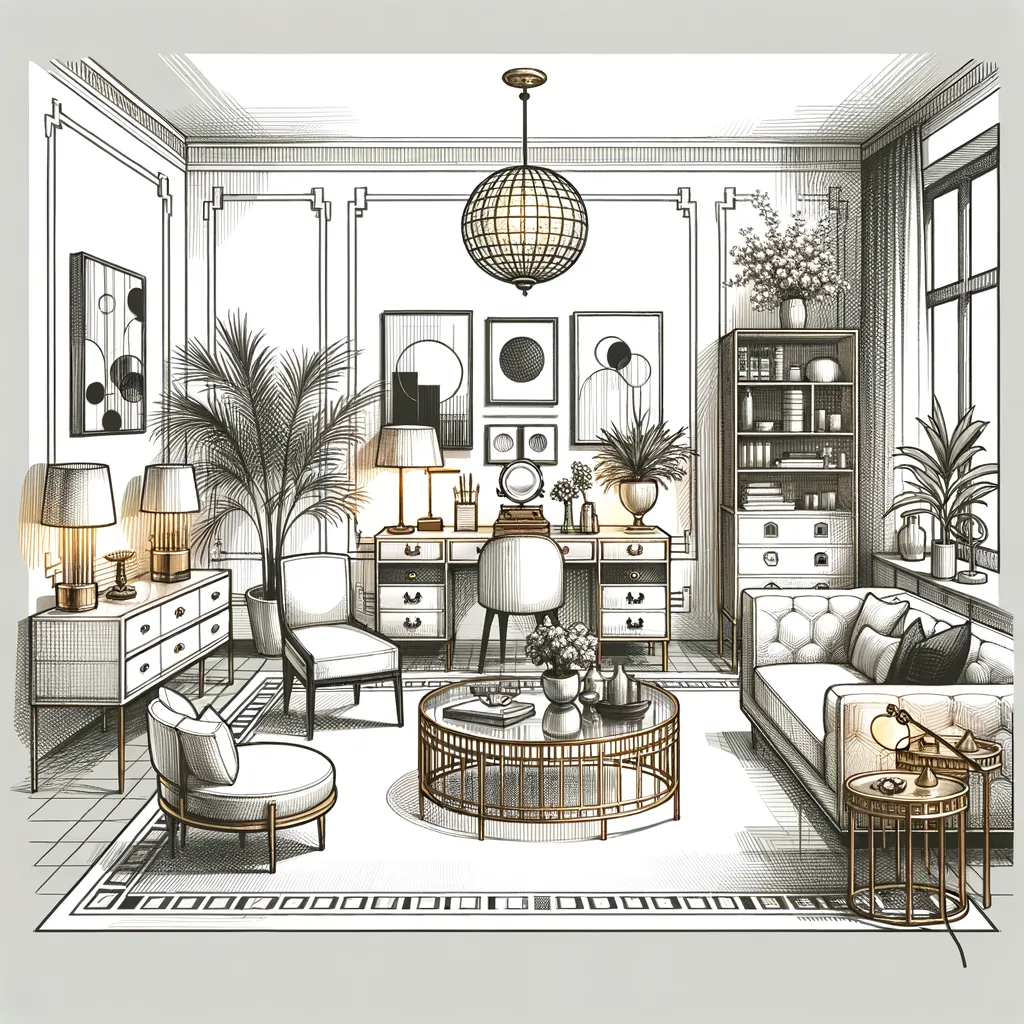 Esquisse de salon de style art Deco N°2