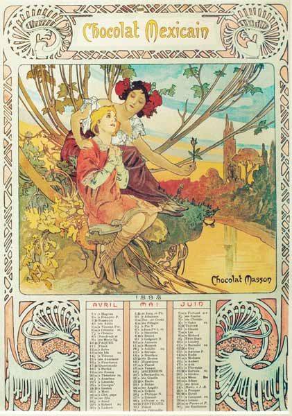 Publicité pour le chocolat : une affiche art nouveau signé Mucha