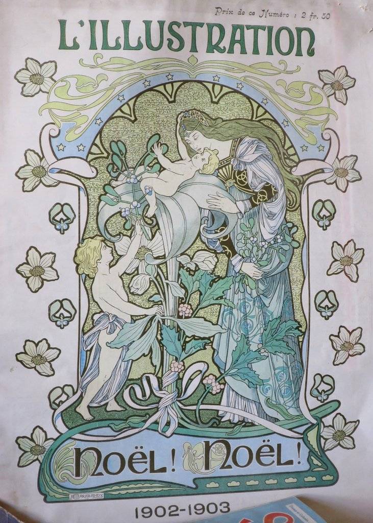 Noël 1902 1903 illustration Art Nouveau de la nativité